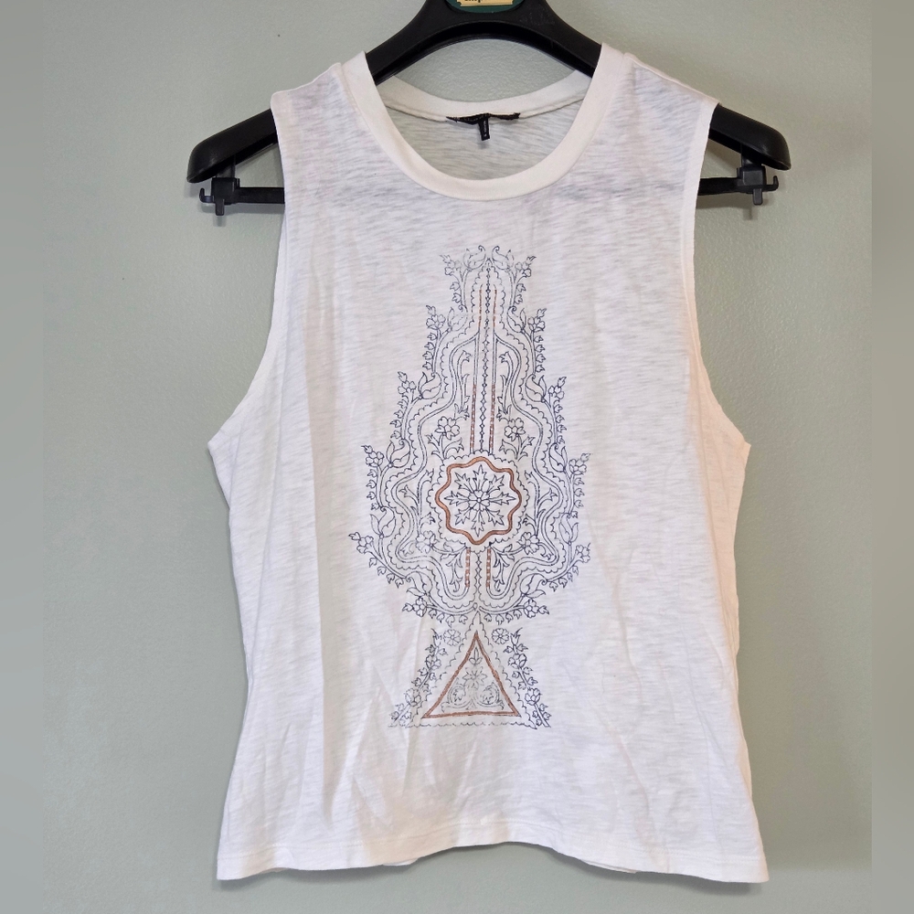 COPY ​House of Harlow 1960 Ivory Graphic Sleeveless Tee Size M Boho Western